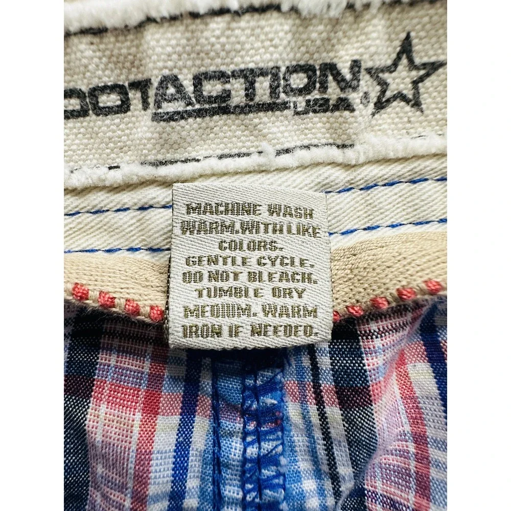 Footaction Shorts Mens 40 Blue Orange Plaid Cotton Casual Cargo Flap Pocket